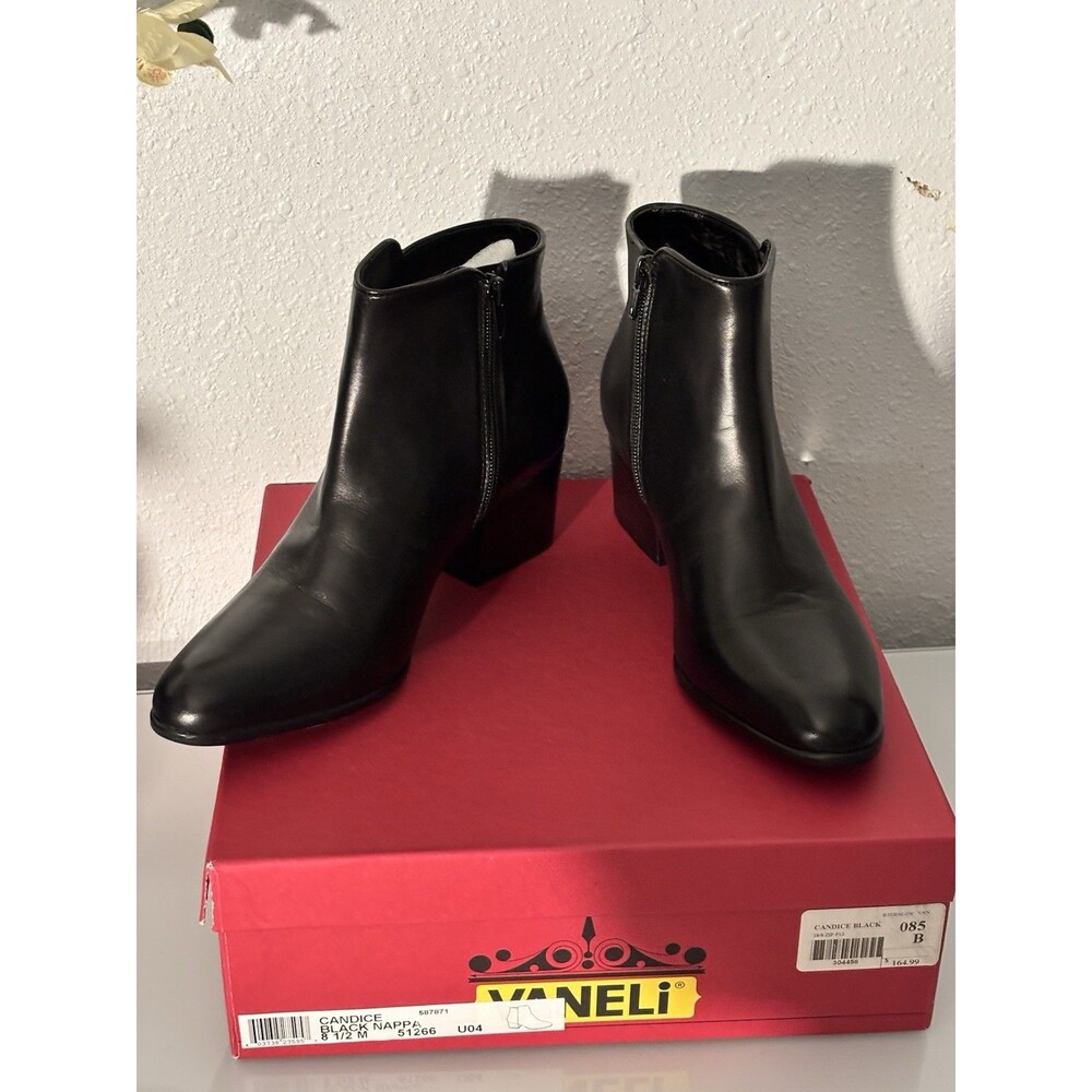 Vaneli Candice Black Nappa Leather‎ Ankle Boots 8.5 M New In Box
